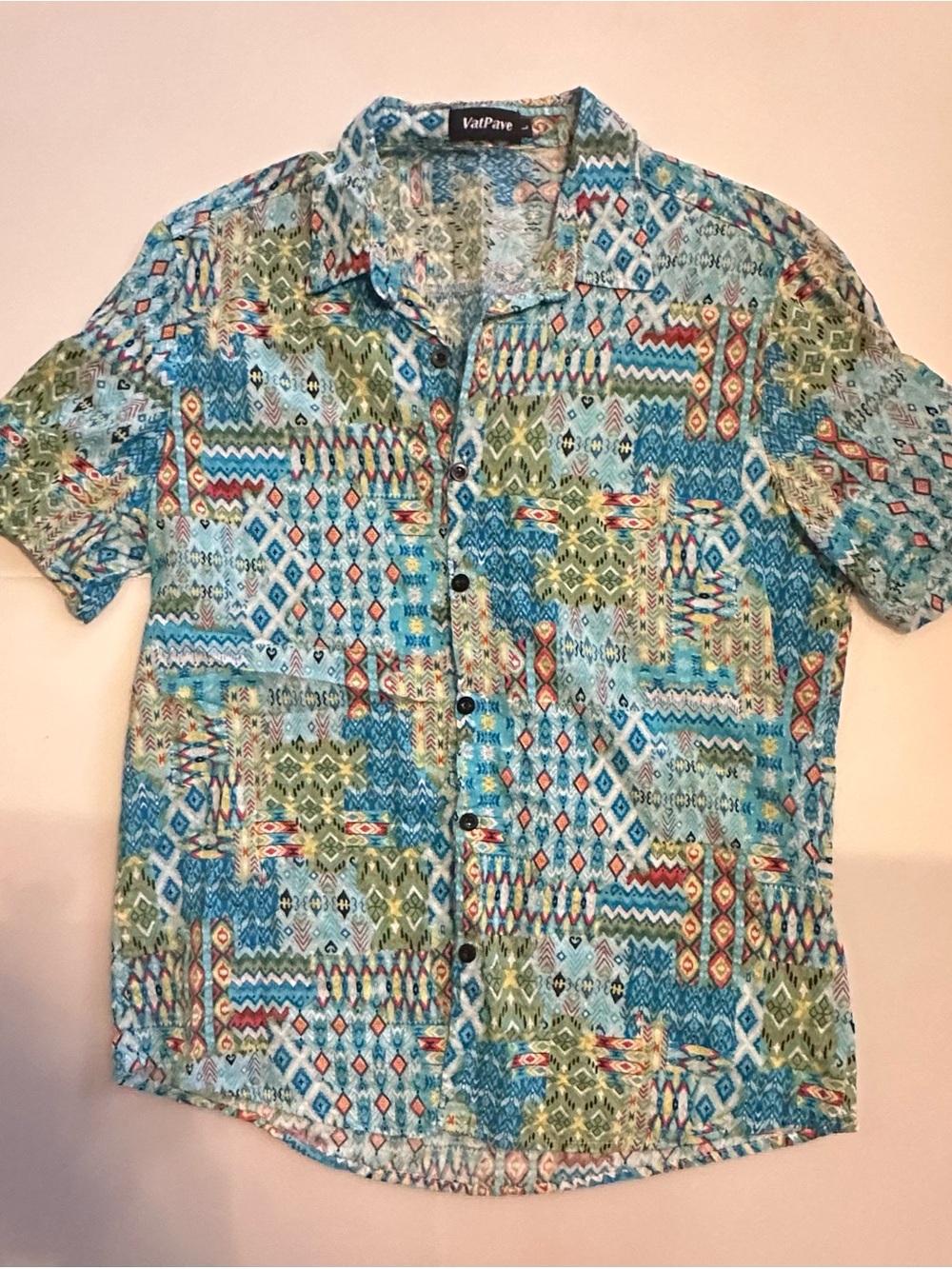 Men's Short Sleeve Aztec Print Shirt - Blue / Green